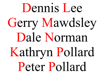 Dennis Lee Gerry Mawdsley Dale Norman Kathryn Pollard Peter Pollard