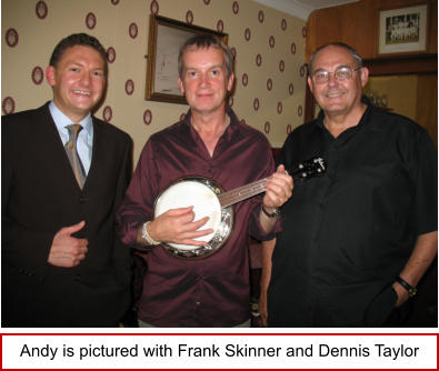 Andy is pictured with Frank Skinner and Dennis Taylor